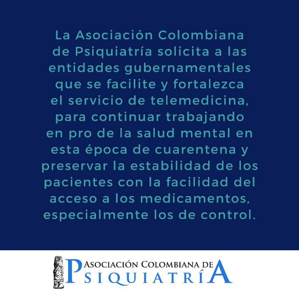 La Asociación Colombiana de Psiquiatría solicita a las entidades gubernamentales que se facilite y fortalezca el servicio de telemedicina