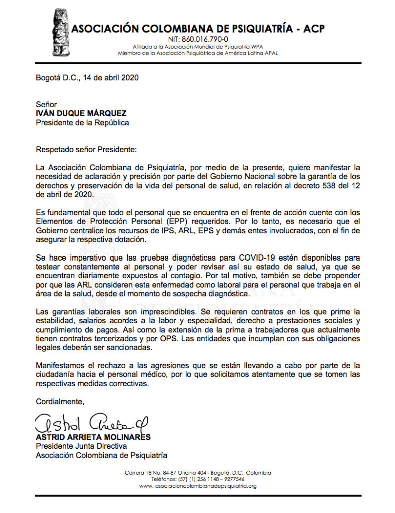 Pronunciamiento de la ACP frente al decreto 538 del 12 de abril de 2020